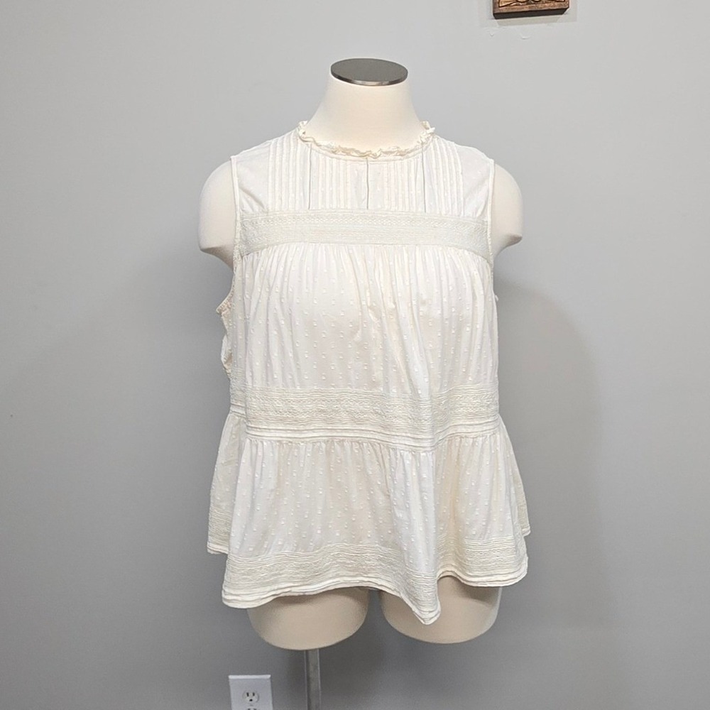 Old Navy Shirt Womens 3X White Sleeveless Swiss Dot Lace Cottagecore Boho Peplum